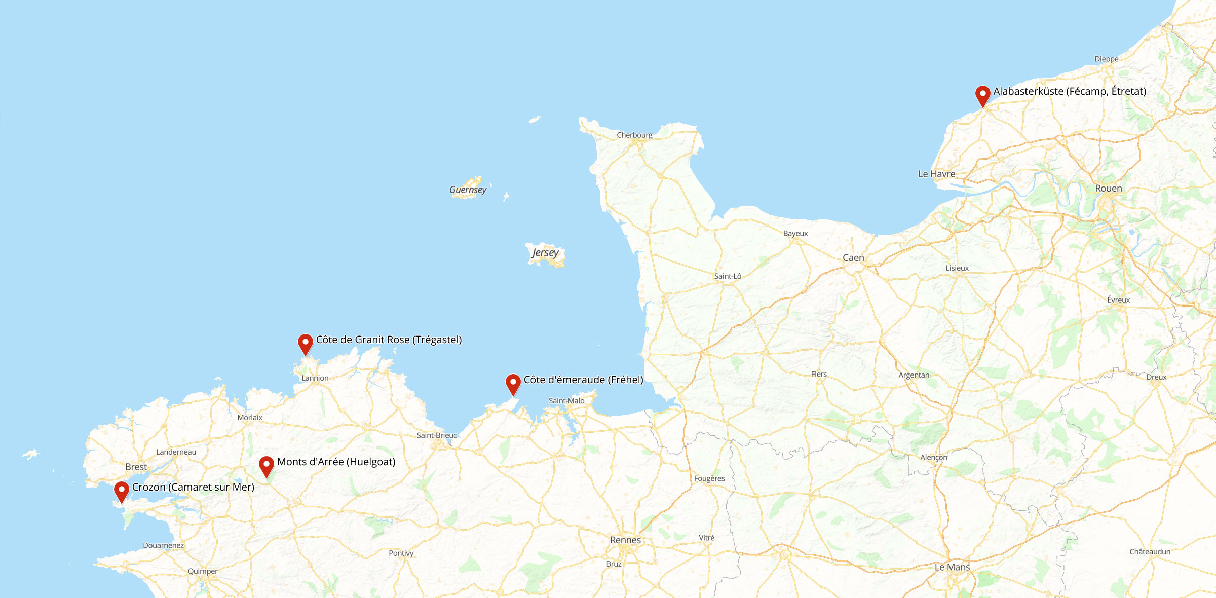 Karte der Tour durch die Normandie und Bretagne