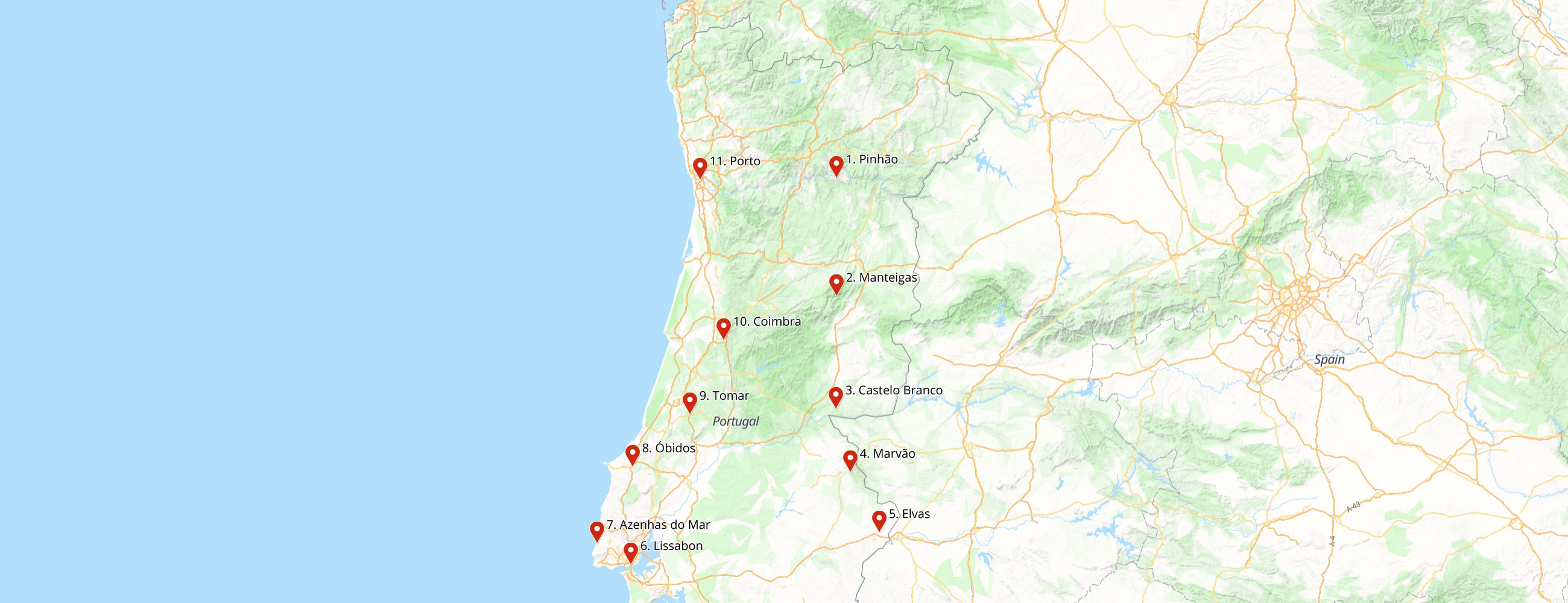 Karte von unserer Rundreise durch Portugal
